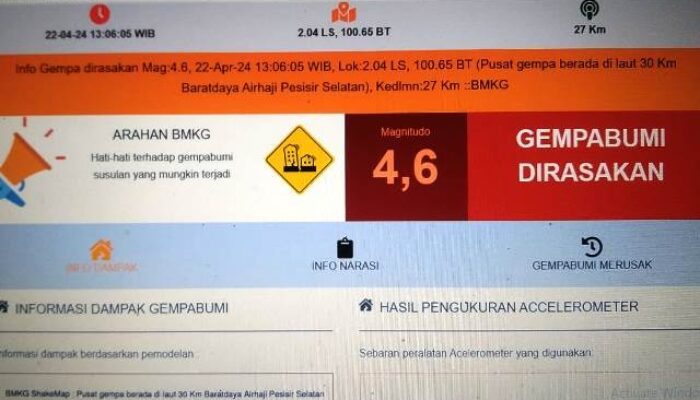 Gempa Bumi Kejutkan Warga di Sumatera Barat